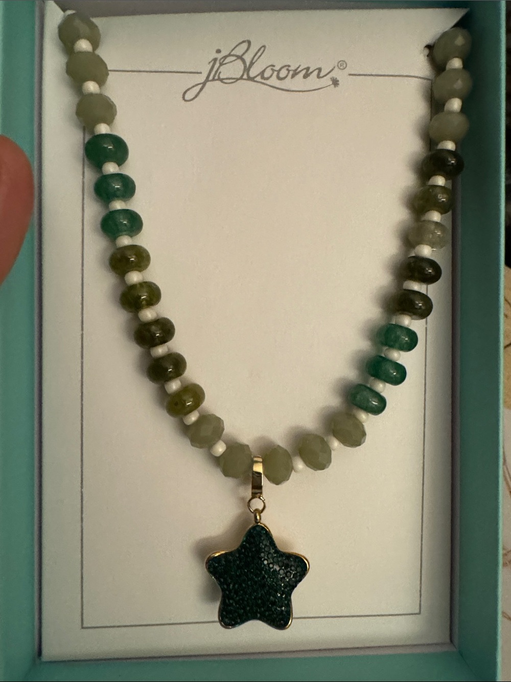 bloom Jade Hunter Green and Olive Beaded Star Pendant Necklace Fashion Jewelry